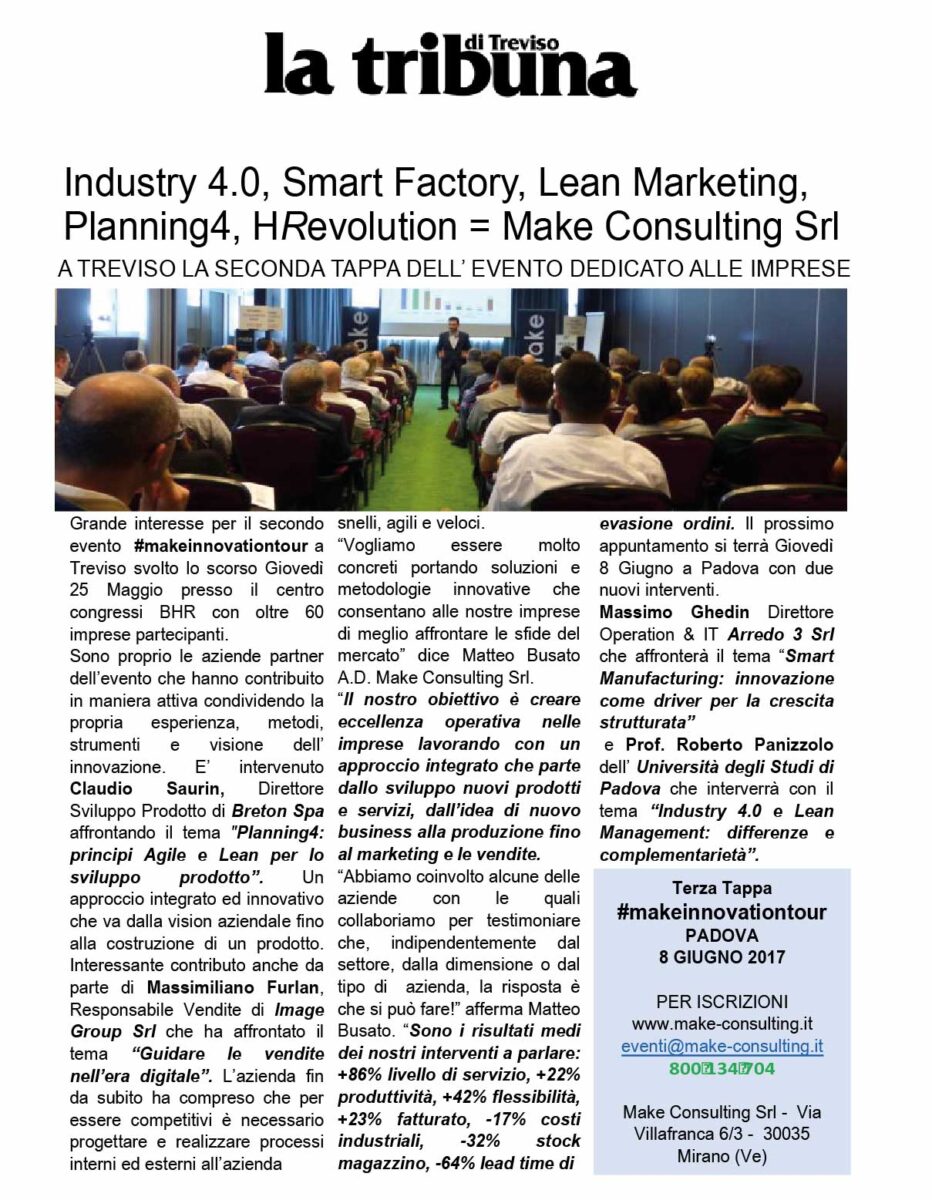Industry 4.0, Smart Factory, Lean Marketing, Planning4, HRevolution = Make Consulting Srl